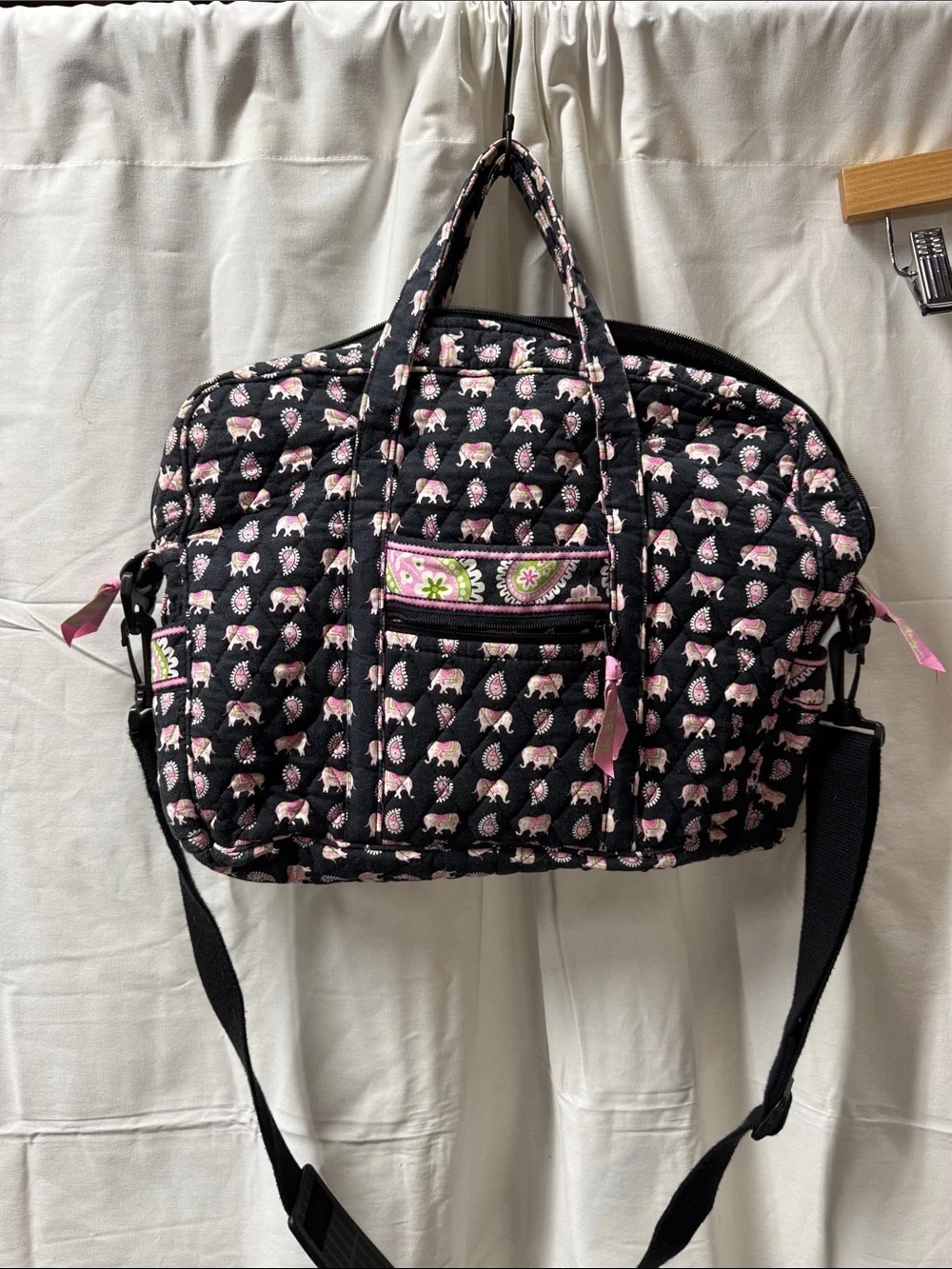 Vera Bradley Black Quilted Laptop Bag with Pink Paisley Accents